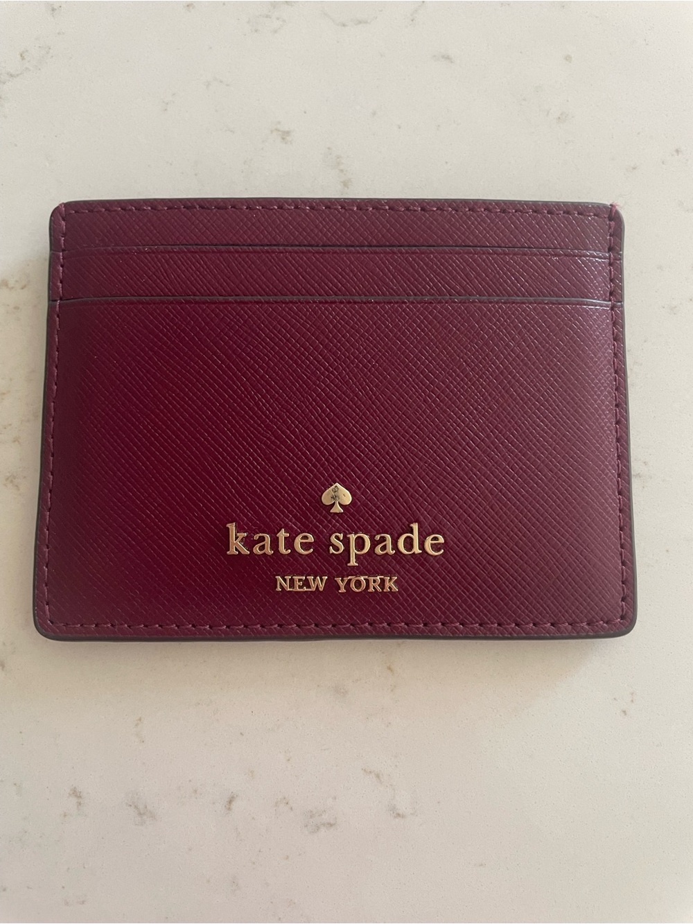 kate spade burgundy leather cardholder with gold logo - Picture 1 of 3